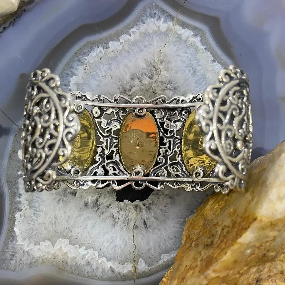 Carolyn Pollack Sterling Silver & Brass 3 Oval Labradorite Decorated Bracelet